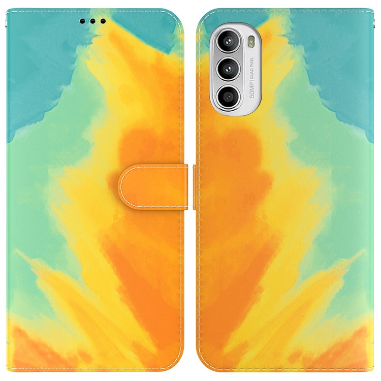 For Motorola Moto G52J Japan Version Watercolor Pattern Horizontal Flip Leather Phone Case