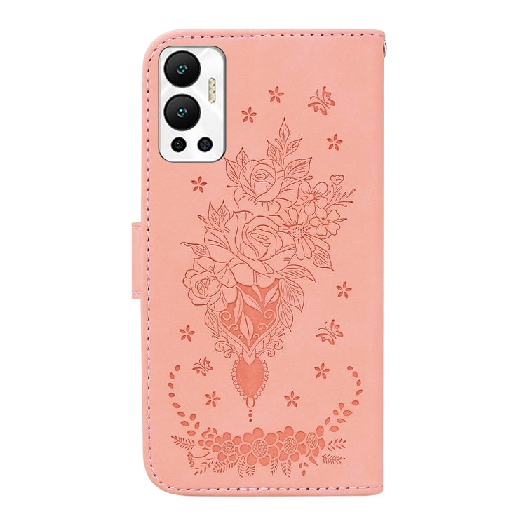 For Infinix Hot 12 Butterfly Rose Embossed Leather Phone Case