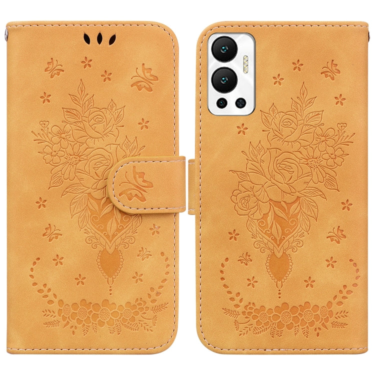 For Infinix Hot 12 Butterfly Rose Embossed Leather Phone Case
