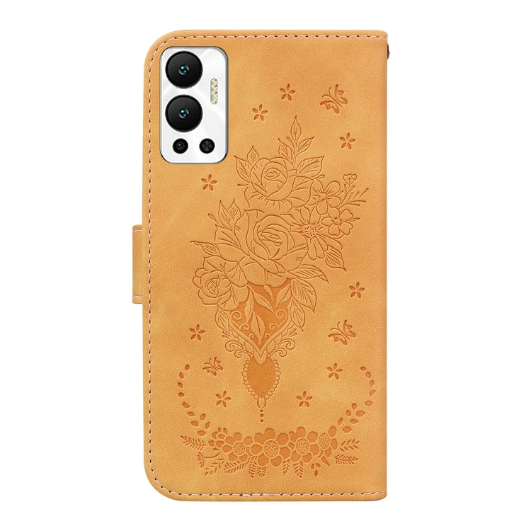 For Infinix Hot 12 Butterfly Rose Embossed Leather Phone Case