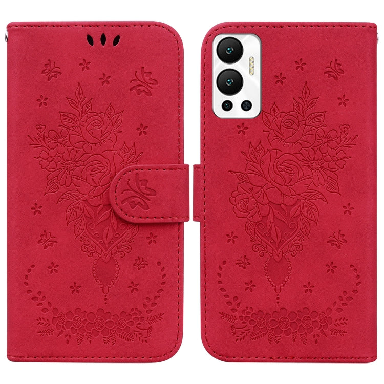 For Infinix Hot 12 Butterfly Rose Embossed Leather Phone Case