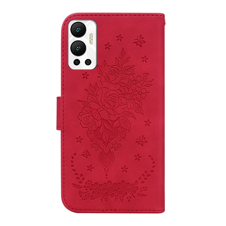For Infinix Hot 12 Butterfly Rose Embossed Leather Phone Case
