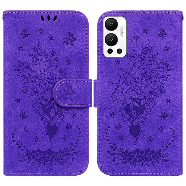 For Infinix Hot 12 Butterfly Rose Embossed Leather Phone Case