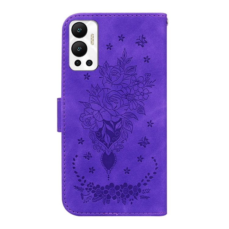 For Infinix Hot 12 Butterfly Rose Embossed Leather Phone Case
