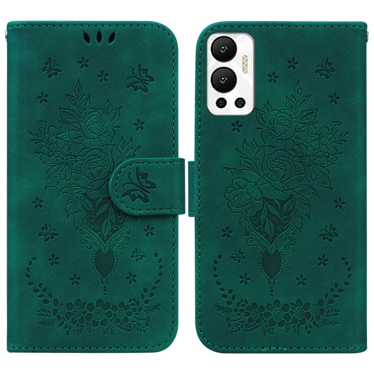 For Infinix Hot 12 Butterfly Rose Embossed Leather Phone Case