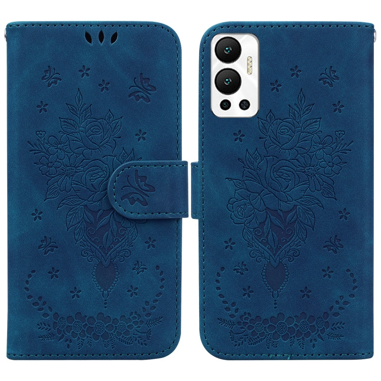 For Infinix Hot 12 Butterfly Rose Embossed Leather Phone Case