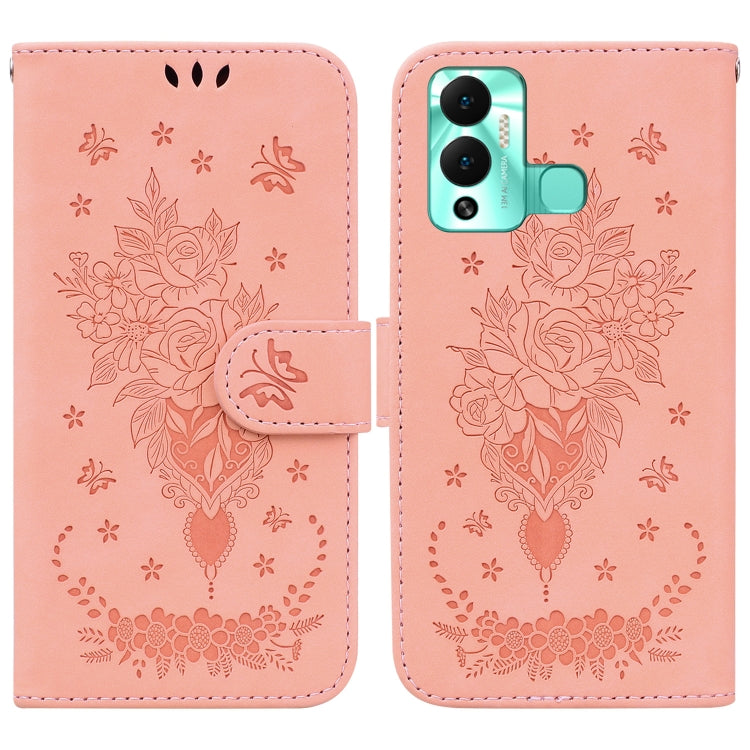 For Infinix Hot 12 Play Butterfly Rose Embossed Leather Phone Case