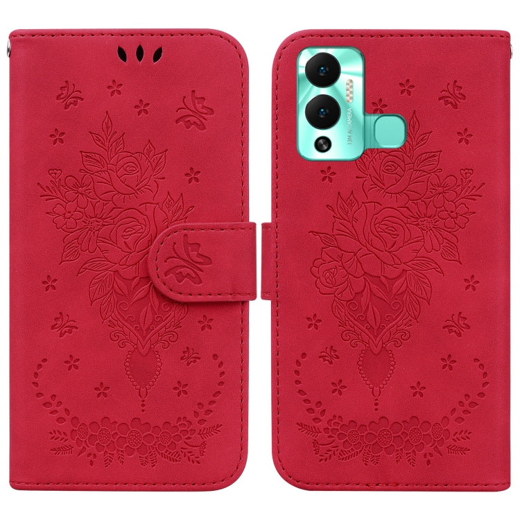 For Infinix Hot 12 Play Butterfly Rose Embossed Leather Phone Case