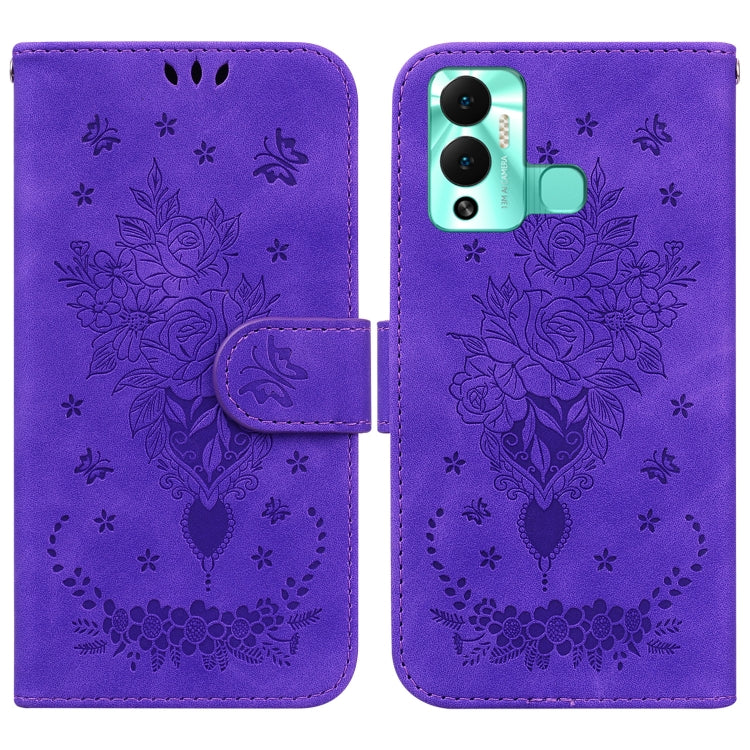 For Infinix Hot 12 Play Butterfly Rose Embossed Leather Phone Case