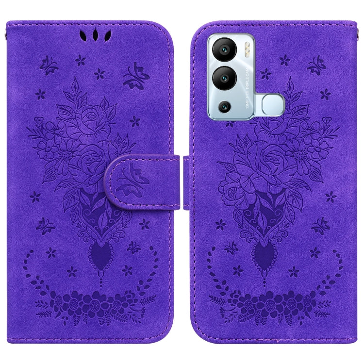 For Infinix Hot 12i Butterfly Rose Embossed Leather Phone Case