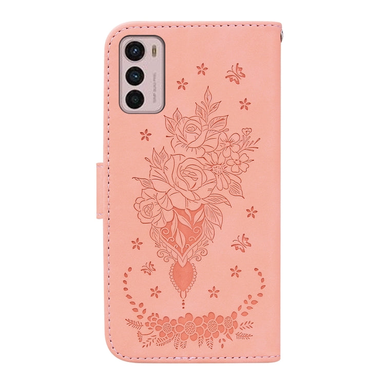 For Motorola Moto G42 Butterfly Rose Embossed Leather Phone Case