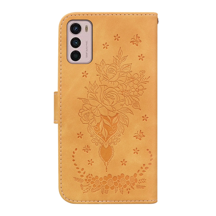 For Motorola Moto G42 Butterfly Rose Embossed Leather Phone Case