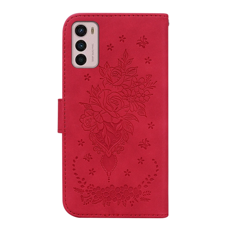 For Motorola Moto G42 Butterfly Rose Embossed Leather Phone Case