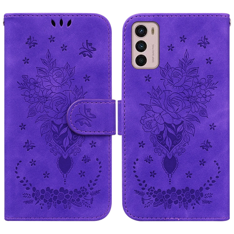 For Motorola Moto G42 Butterfly Rose Embossed Leather Phone Case