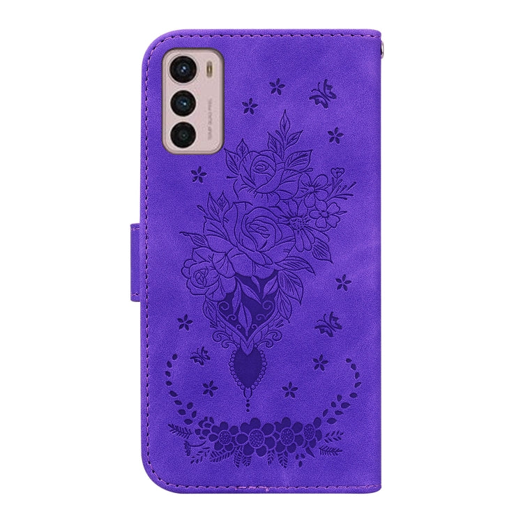 For Motorola Moto G42 Butterfly Rose Embossed Leather Phone Case