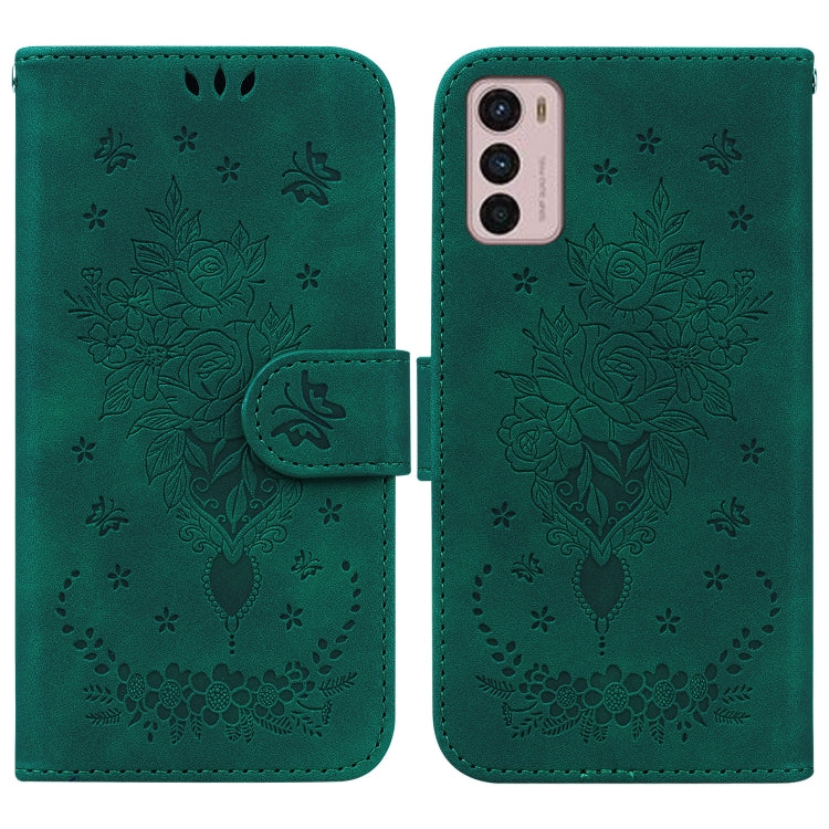 For Motorola Moto G42 Butterfly Rose Embossed Leather Phone Case