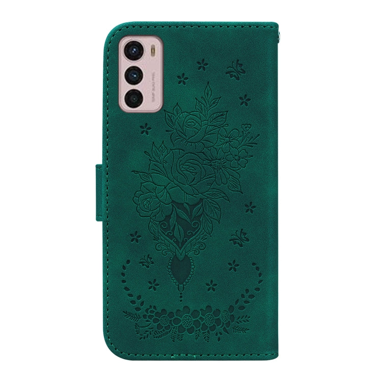 For Motorola Moto G42 Butterfly Rose Embossed Leather Phone Case