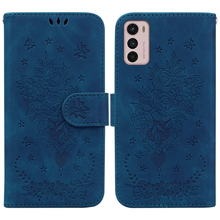 For Motorola Moto G42 Butterfly Rose Embossed Leather Phone Case