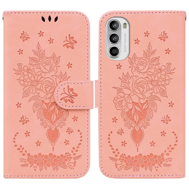 For Motorola Moto G52J Japan Version Butterfly Rose Embossed Leather Phone Case
