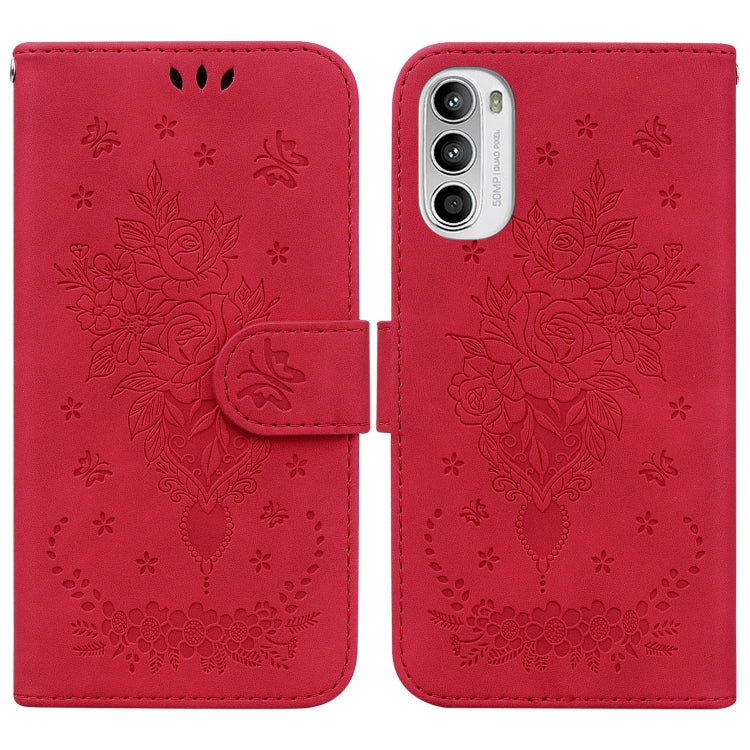 For Motorola Moto G52J Japan Version Butterfly Rose Embossed Leather Phone Case