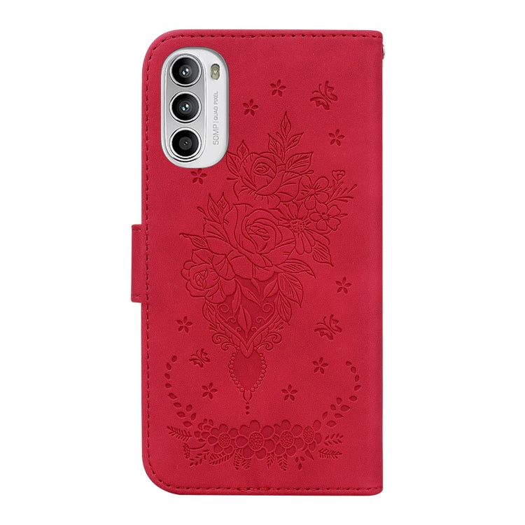 For Motorola Moto G52J Japan Version Butterfly Rose Embossed Leather Phone Case