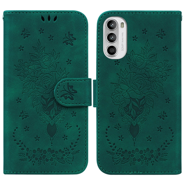 For Motorola Moto G52J Japan Version Butterfly Rose Embossed Leather Phone Case