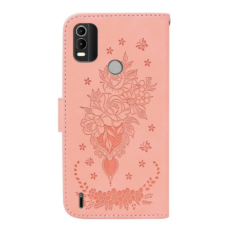For Nokia C21 Plus Butterfly Rose Embossed Leather Phone Case