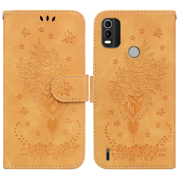 For Nokia C21 Plus Butterfly Rose Embossed Leather Phone Case
