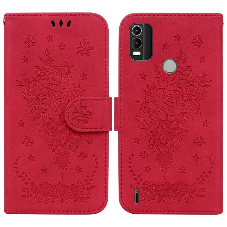 For Nokia C21 Plus Butterfly Rose Embossed Leather Phone Case