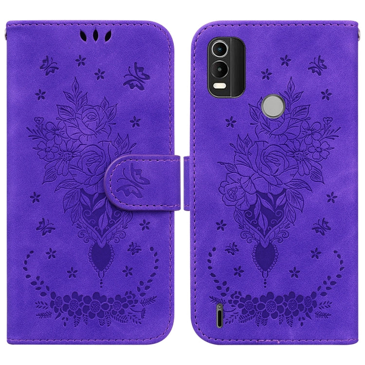 For Nokia C21 Plus Butterfly Rose Embossed Leather Phone Case
