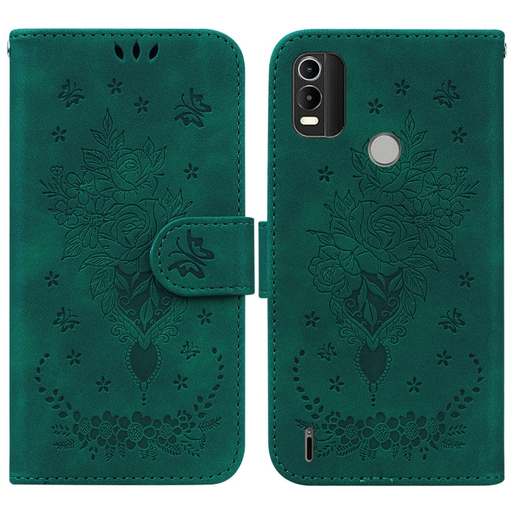 For Nokia C21 Plus Butterfly Rose Embossed Leather Phone Case