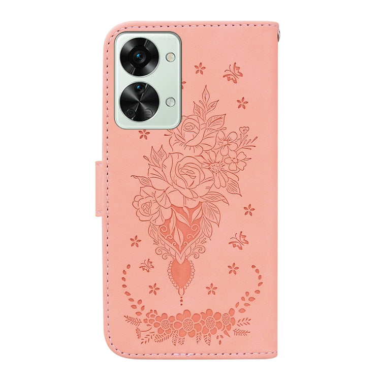 For OnePlus Nord 2T Butterfly Rose Embossed Leather Phone Case