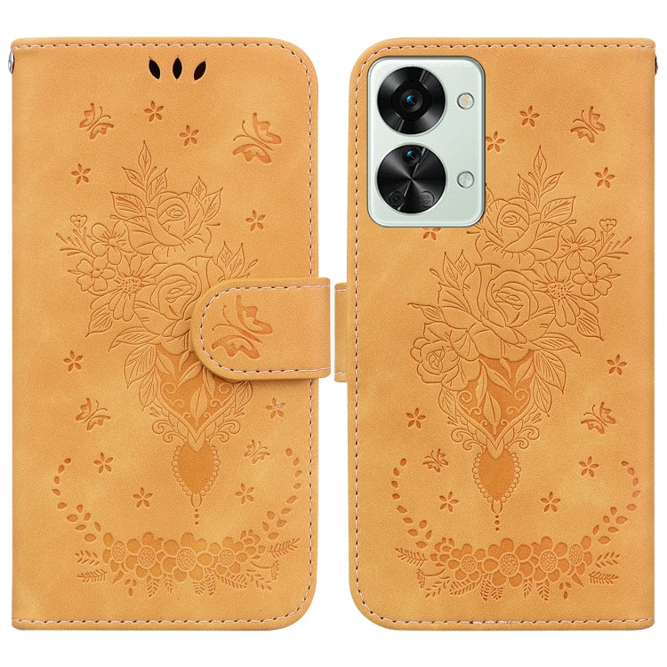 For OnePlus Nord 2T Butterfly Rose Embossed Leather Phone Case