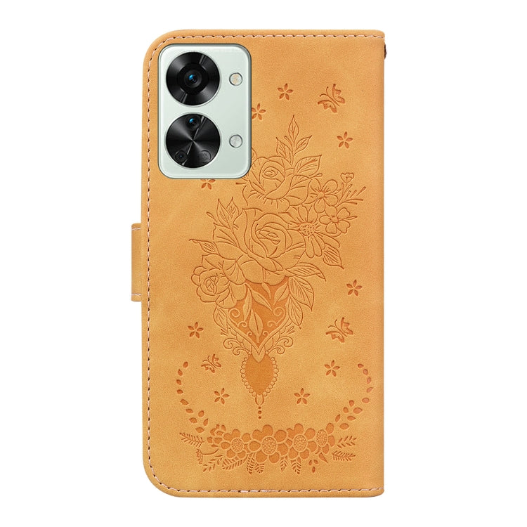 For OnePlus Nord 2T Butterfly Rose Embossed Leather Phone Case