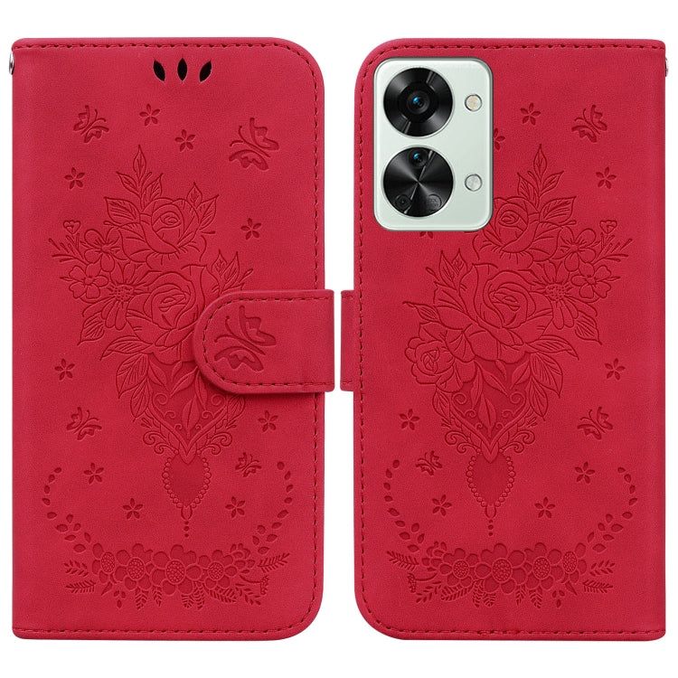 For OnePlus Nord 2T Butterfly Rose Embossed Leather Phone Case