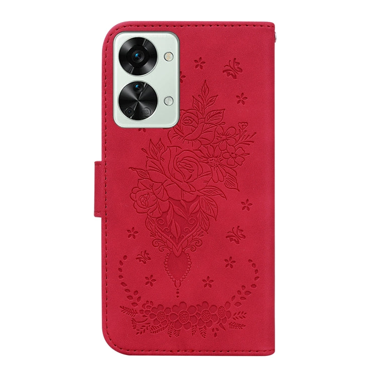 For OnePlus Nord 2T Butterfly Rose Embossed Leather Phone Case