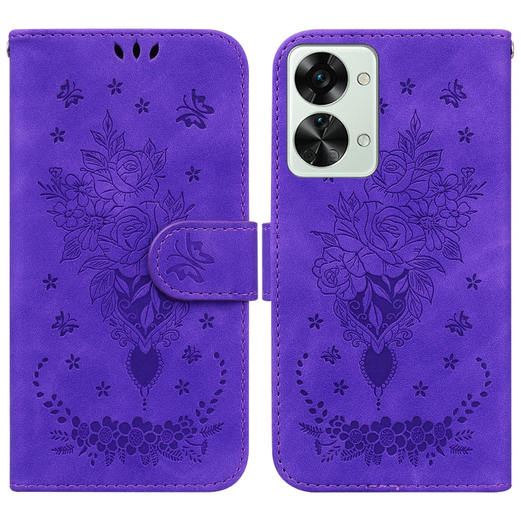For OnePlus Nord 2T Butterfly Rose Embossed Leather Phone Case