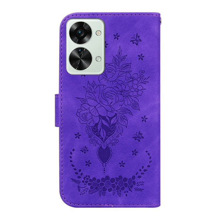 For OnePlus Nord 2T Butterfly Rose Embossed Leather Phone Case
