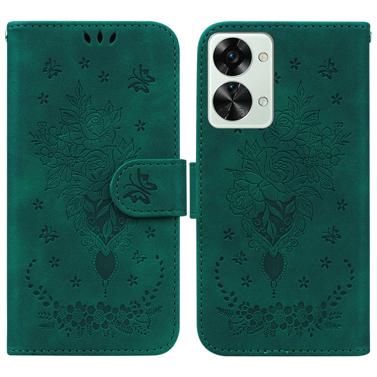 For OnePlus Nord 2T Butterfly Rose Embossed Leather Phone Case