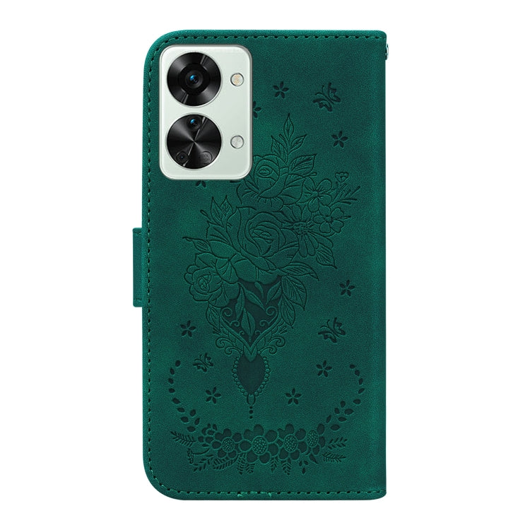 For OnePlus Nord 2T Butterfly Rose Embossed Leather Phone Case