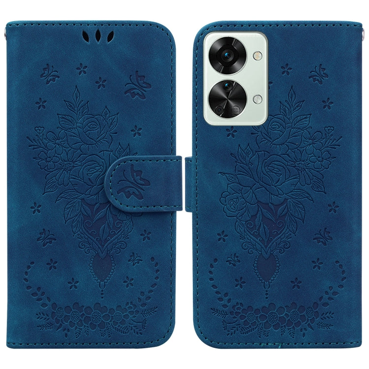 For OnePlus Nord 2T Butterfly Rose Embossed Leather Phone Case