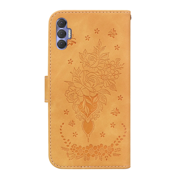 For Tecno Spark 8 Pro Butterfly Rose Embossed Leather Phone Case