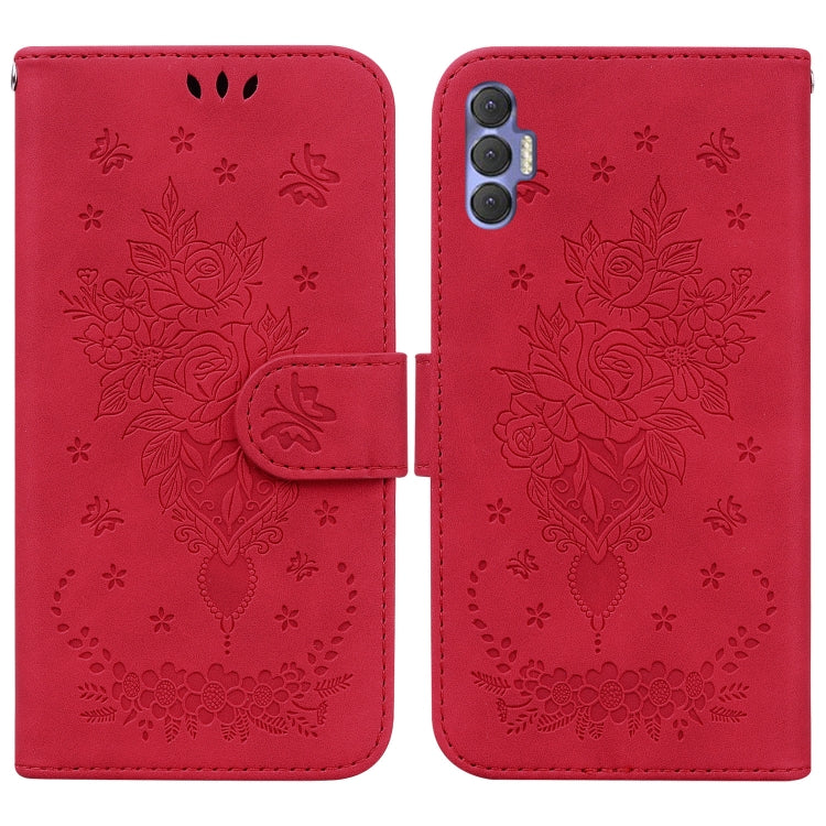 For Tecno Spark 8 Pro Butterfly Rose Embossed Leather Phone Case