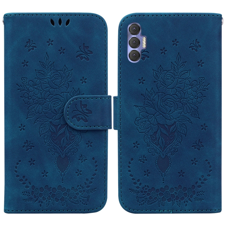 For Tecno Spark 8 Pro Butterfly Rose Embossed Leather Phone Case