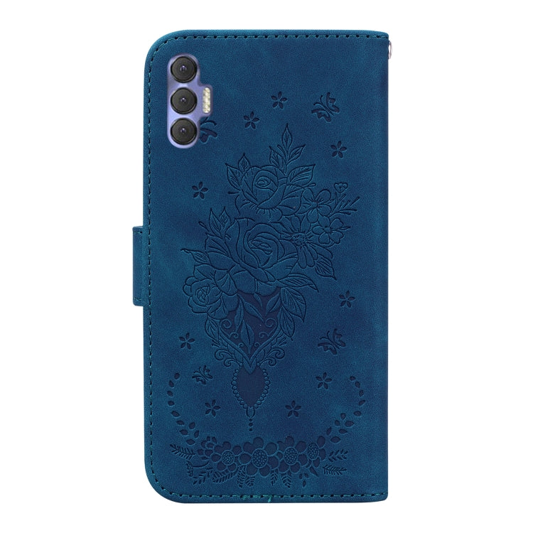 For Tecno Spark 8 Pro Butterfly Rose Embossed Leather Phone Case