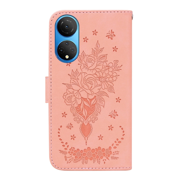 For Honor X7 Butterfly Rose Embossed Leather Phone Case