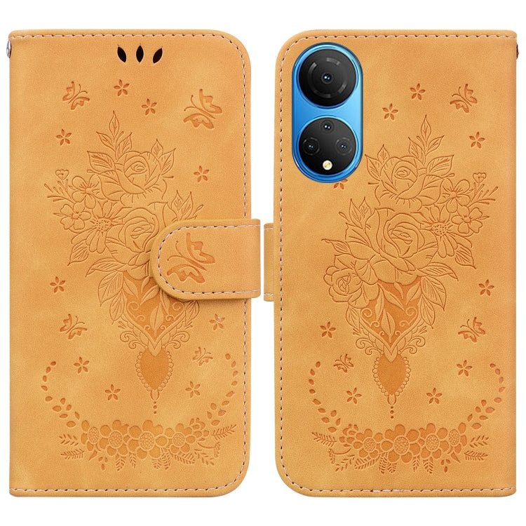 For Honor X7 Butterfly Rose Embossed Leather Phone Case