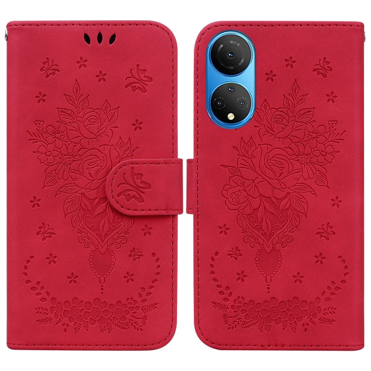 For Honor X7 Butterfly Rose Embossed Leather Phone Case