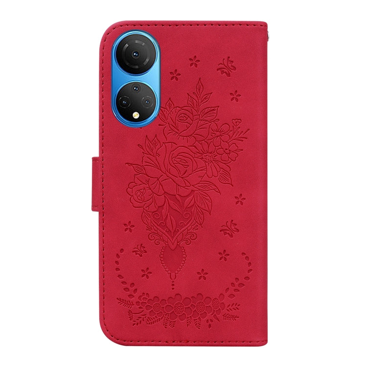 For Honor X7 Butterfly Rose Embossed Leather Phone Case