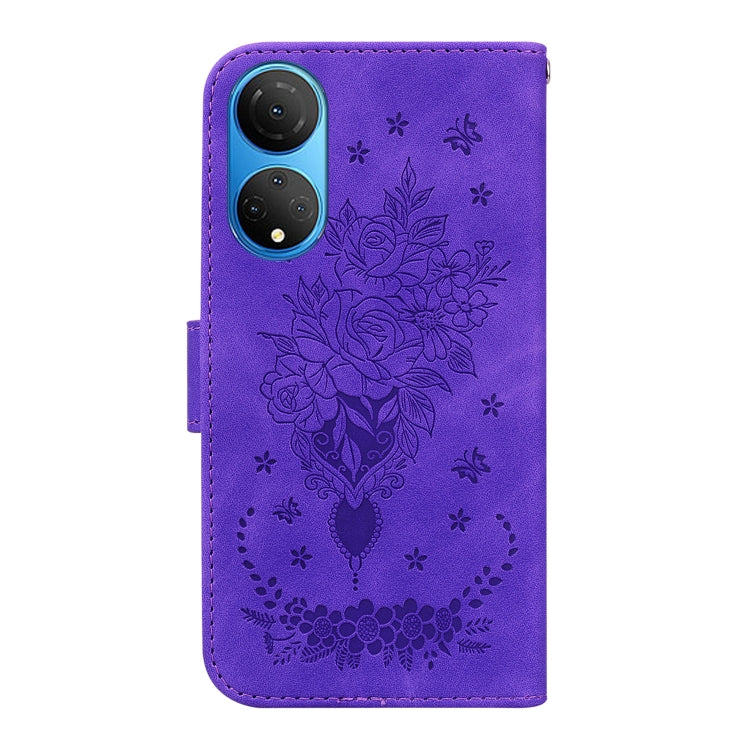For Honor X7 Butterfly Rose Embossed Leather Phone Case